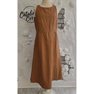 Halogen Faux Leather Sleeveless Maxi Dress Tan Size 1 Avant Garde Minimalist Mod